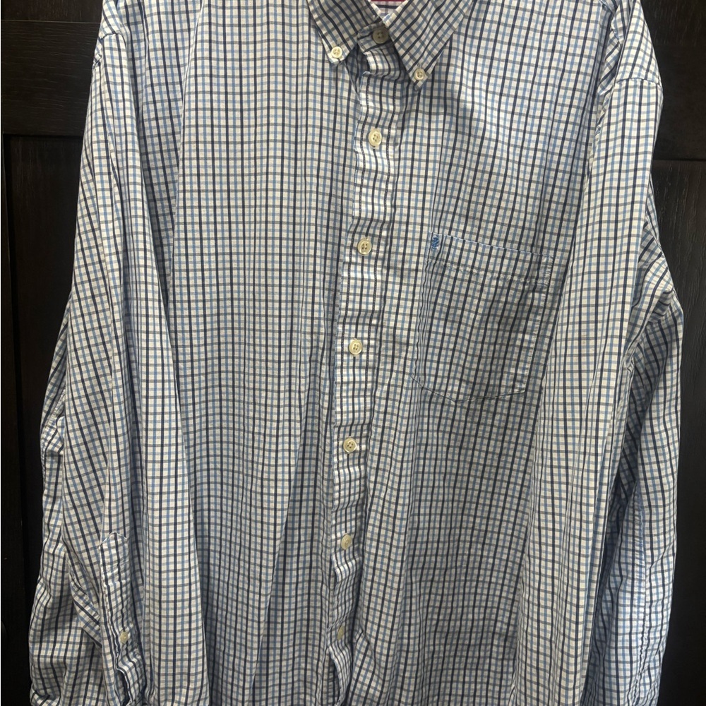 Izod Blue and White Checked Button-Down Dress Shirt
